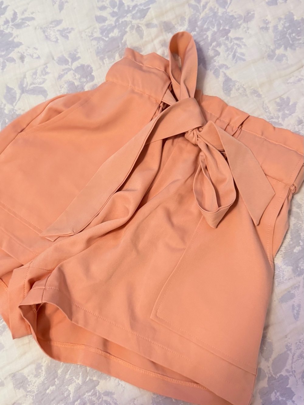 Windsor Peach Tie-Waist Paperbag Shorts